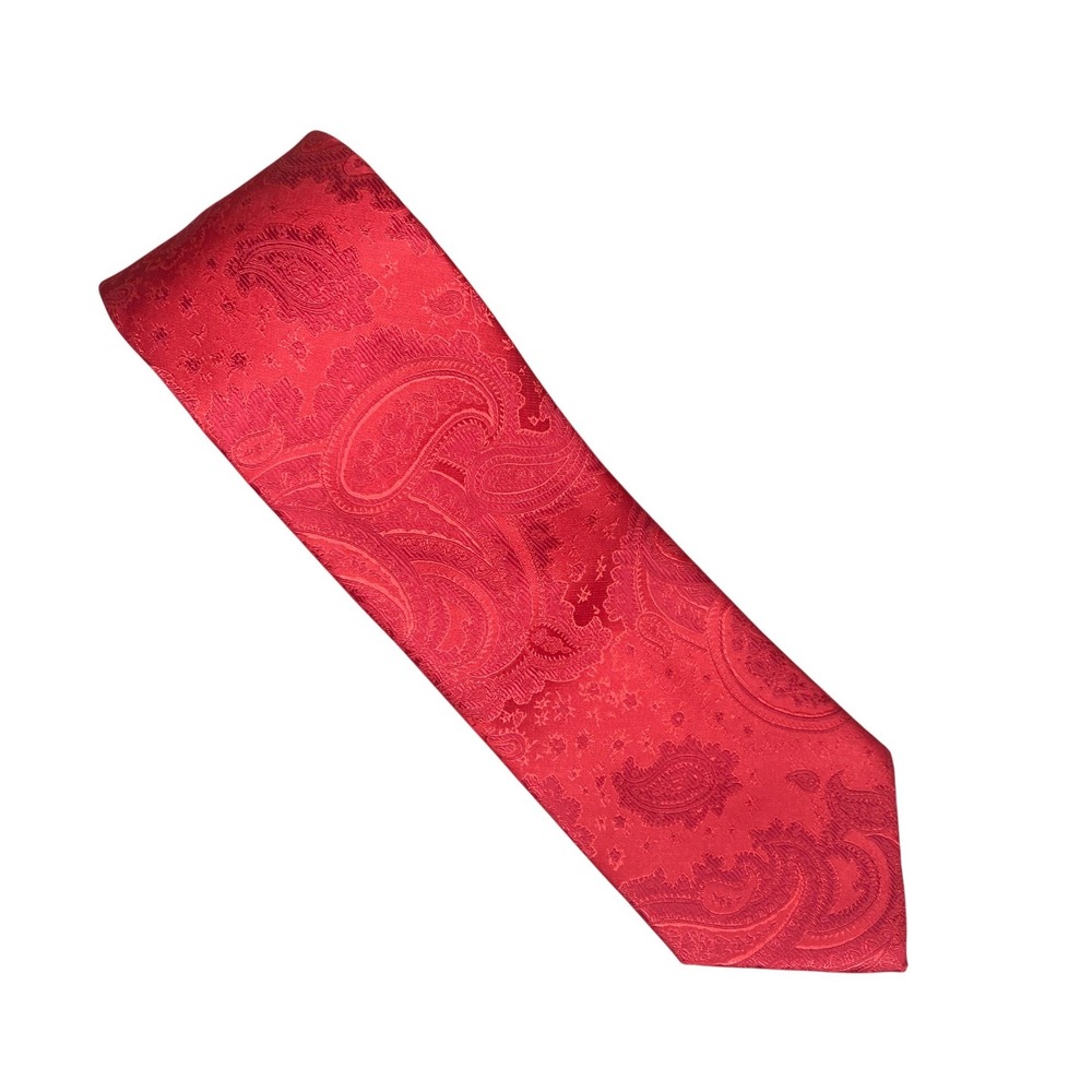 Elegance Paisley Necktie‎ Mens Red Tonal Jacquard Classic Professional XL 61x3